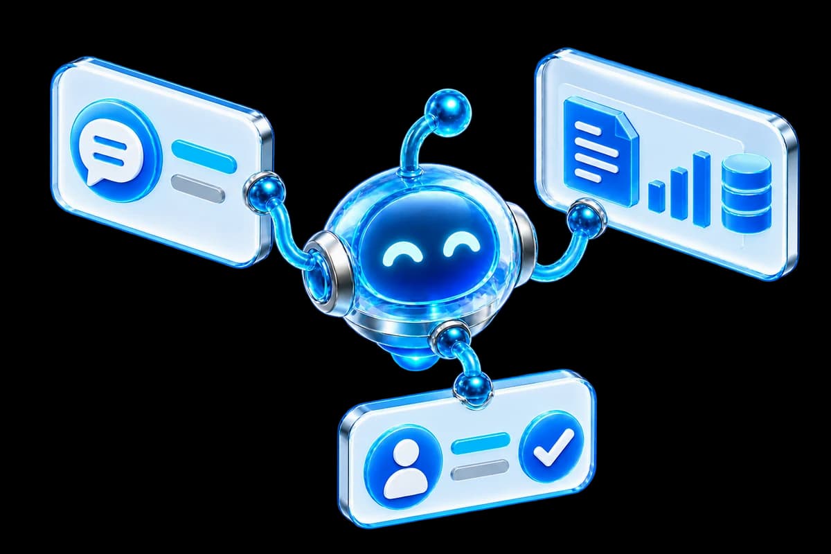 Maskot AI Agent yang terhubung dengan pesan, data, dan persetujuan manusia