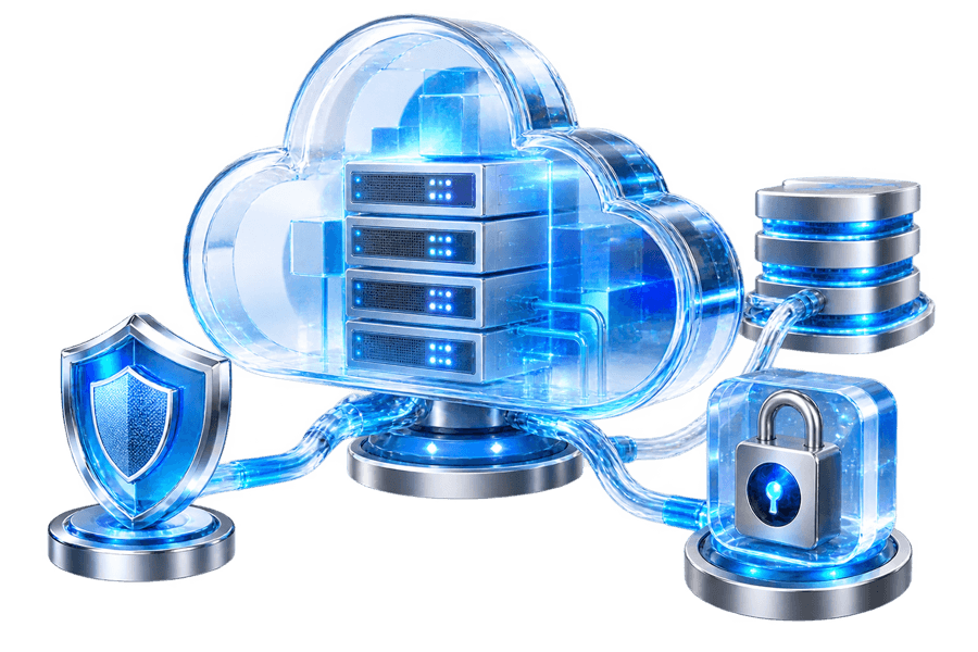 Visual cloud, server, dan perlindungan keamanan data